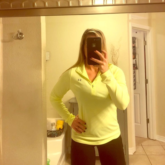 NWOT Under Armour Neon Lime Zip long sleeve shirt - Picture 2 of 4